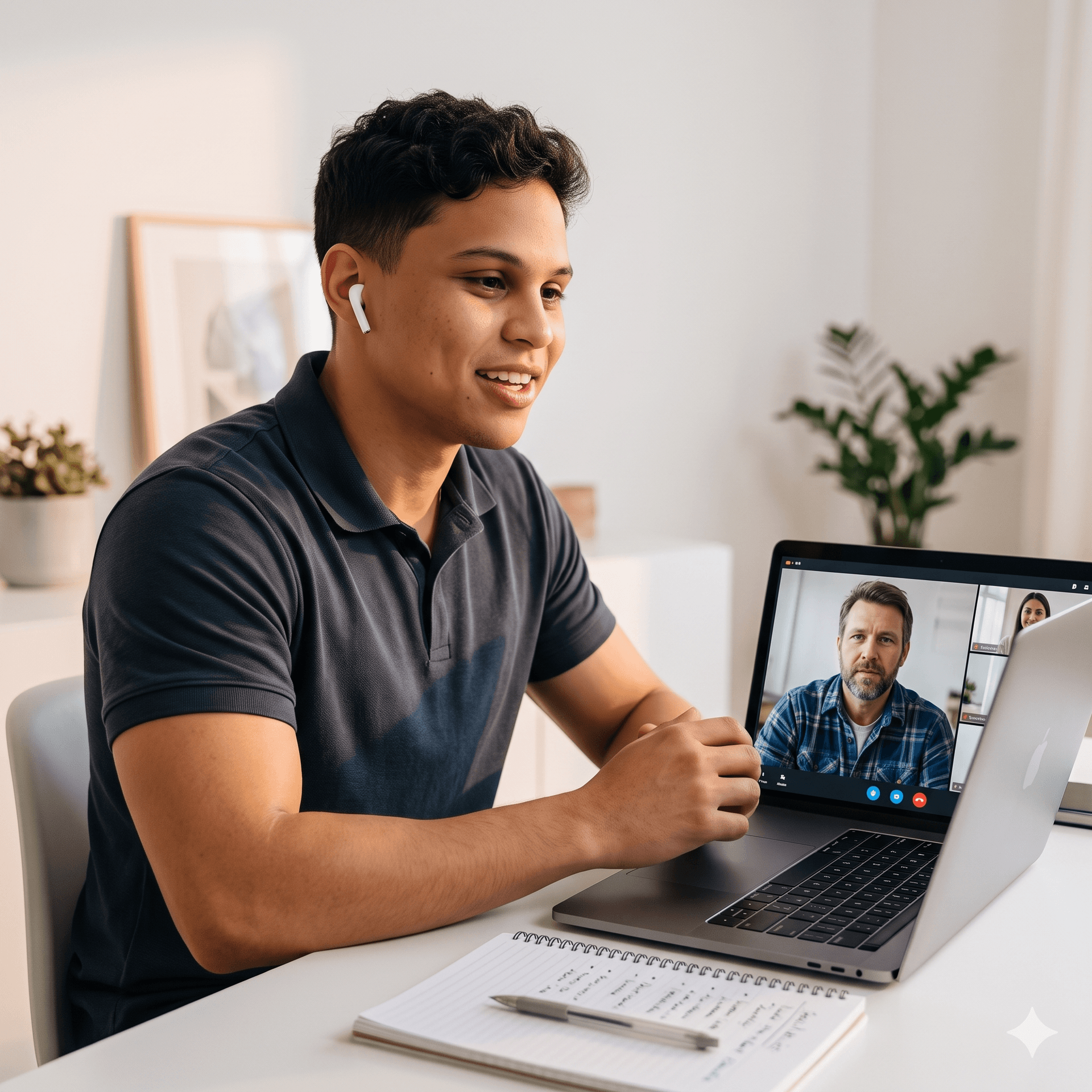Founder on a video call with a contractor client